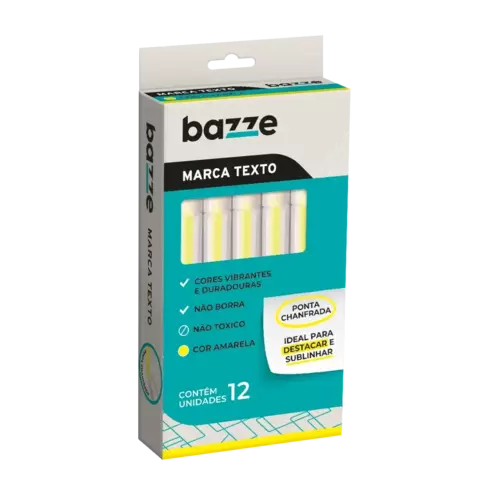 MARCA-TEXTO - NEON - AMARELO - CAIXA C/12 UN - BAZZE