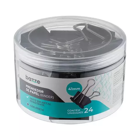 PRENDEDOR DE PAPEL - PRETO - 41MM - POTE C/24 UN - BAZZE
