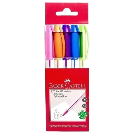CANETA ESFEROGRÁFICA - FABER-CASTELL - TRILUX 032 MEDIUM 5 UNIDADES COLORIDAS - comprar online