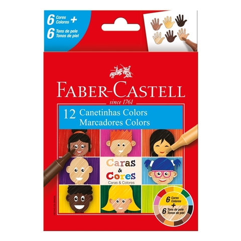 CANETINHA HIDROGRÁFICA FABER-CASTELL CARAS & CORES 6+6 TONS DE PELE