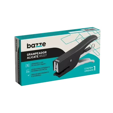 GRAMPEADOR ALICATE PEQUENO B5227 - 26/6 - METAL PRETO - 25 FOLHAS - CAIXA C/ 1UN - BAZZE