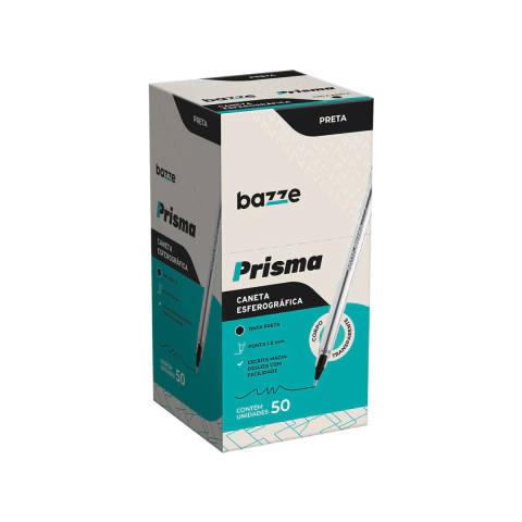 CANETA ESFEROGRÁFICA PRISMA - 1.0MM - PRETO - CAIXA C/50 UN - BAZZE