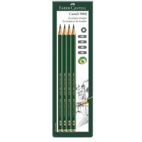 LÁPIS GRAFITE ECOLÁPIS CASTELL 9000 HB/2B/4B/6B SEXTAVADO FABER-CASTELL BT 4 UN