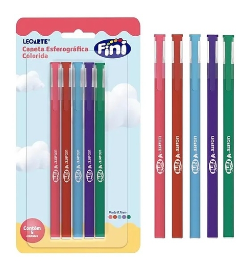 CANETA ESFEROGRÁFICA 0.7 FINI - BLISTER COM 5 UNIDADES LEOARTE