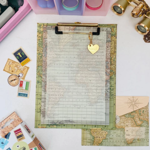 PRANCHETA ESTAMPADA A5 + 30 FOLHAS - MAPA MUNDI