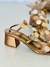 Sandália Feminina Salto Bloco Detalhes com Peças Redondas Estilo Moeda - comprar online