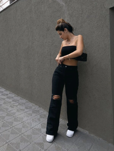 Calça Jeans Wide Leg Preta - Calça Feminina - Moda Feminina - Moda Blogueira