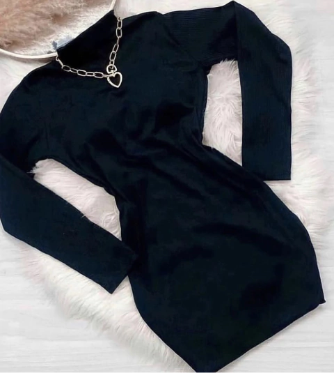 Vestido manga longa canelado - Promoção