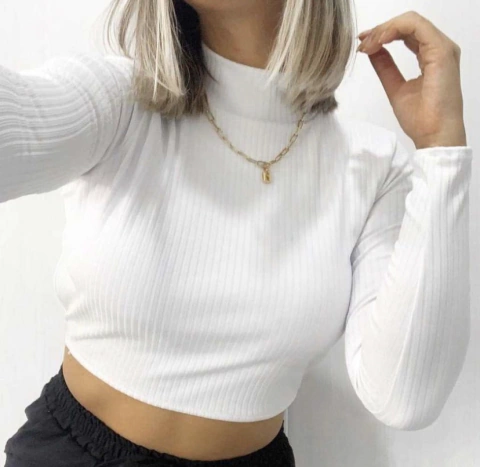 Cropped Canelado Manga longa