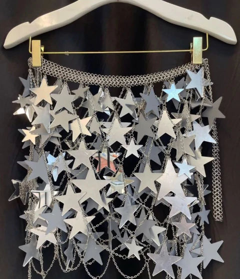 Saia Estrela - Saia Espelhada - Comprar Saia De Correntes - Saia Metalizada - Loja Feminina Saia Metalizada - Saia Carnaval - Moda Feminina - Moda Blogueira - Loja Online - Featival - Saia Festival