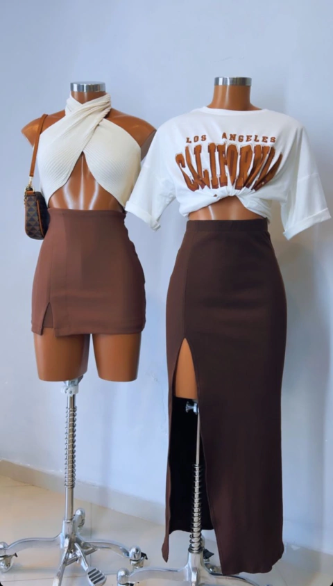 Saia Longa Canelada Com Fenda - Saia Longa - Saia - Saia Marrom - Promoção Saia Longa 