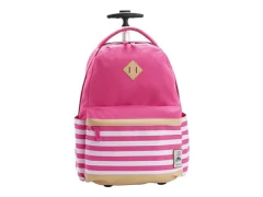 MOCHILA DE CARRINHO NOTEBOOK ROSA-LISTRA BRANCA E DETALHE BEJE - comprar online