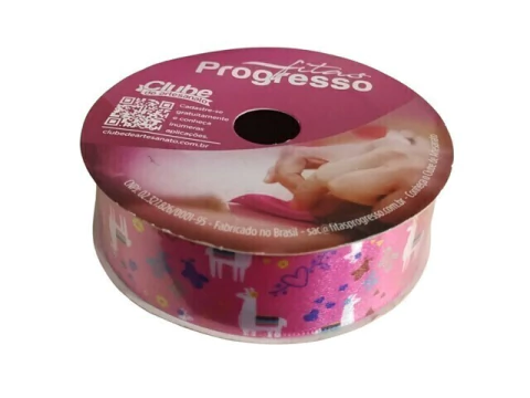 FITA DE CETIM 22MM LHAMA COM FUNDO ROSA METRO - comprar online