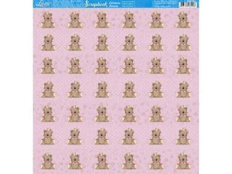 SCRAP BASICO URSA COM COROA FUNDO ROSA 30,5X30,5 - comprar online