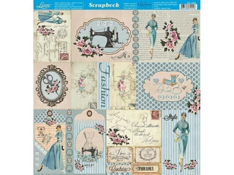 SCRAP DUPLA FACE DAMAS E MAQUI COSTURA FUNDO LISTRADO 30,5X30,5 - comprar online
