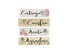 MOBILE DE PAREDE FRASES ENTREGO, CONFIO, ACEITO...FLORAL 26,5X25,5 - comprar online