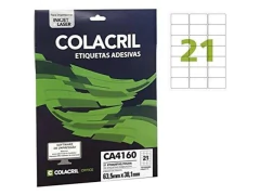 ETIQUETA ADESIVA CA4160 COLACRIL 38,1X 63,5 X 3 10FLS COM 21 ETIQUETAS