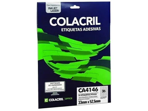 ETIQUETA ADESIVA CA4146 COLACRIL 33X 52,5 X 4 10FLS COM 36 ETIQUETAS