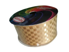 FITA DE CETIM DECORADA QUADRICULADA OURO METRO - comprar online