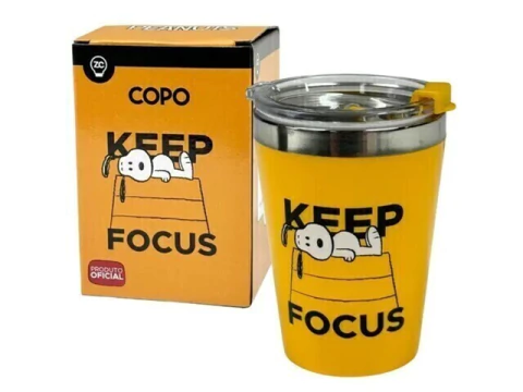 COPO VIAGEM SNAP 300ML SNOOPY KEEP FOCUS