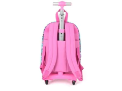 MOCHILA ESCOLAR DE CARRINHO PANDA VERDE E DETALHE ROSA - Papelaria Visão