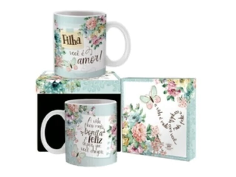 CANECA CERÂMICA FILHA VOCÊ É AMOR...BORBOLETA - comprar online