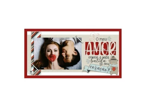 PORTA RETRATO DUPLO RECORTADO COM ELÁSTICO O MEU AMOR CRESCE A CADA BATIDA 15,5X30,5 - comprar online