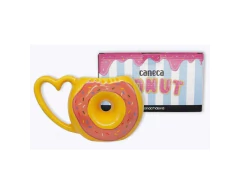 CANECA FORMATO 3D DONUTS MORANGO 200ML - Papelaria Visão