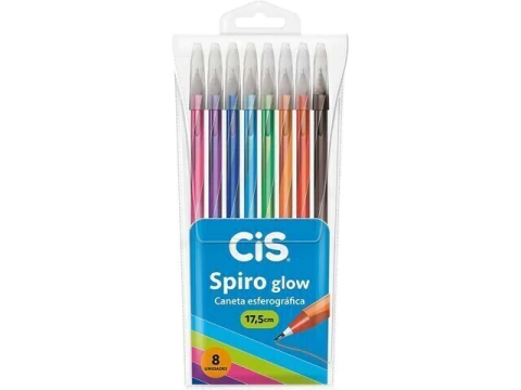 CANETA ESFEROGRAFICA CIS SPIRO GLOW 0,7MM ESTOJO COM 8 CORES - comprar online
