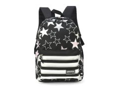 MOCHILA DE COSTAS PRETA COM ESTRELAS ROSA-PRATA - comprar online
