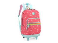 MOCHILA ESCOLAR DE CARRINHO ARCOIRIS SALMAO E VERDE TIFANY - comprar online