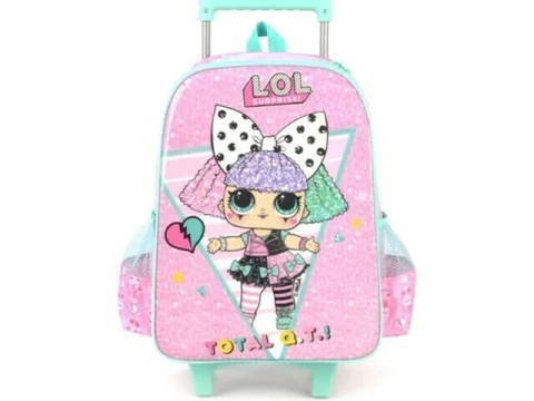 MOCHILA DE CARRINHO LOL TOTAL Q.I. ROSA COM DETALHE VERDE - comprar online