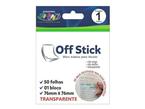 BLOCO OFF STICK TRANSPARENTE 76MM X 76MM