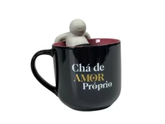 CANECA 350ML COM INFUSOR PARA CHA DE AMOR PROPRIO - Papelaria Visão
