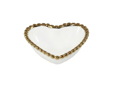 PETISQUEIRA CORACAO DE PORCELANA C BORDA PEROLA DOURADA 200ML 11X10X4CM 192542