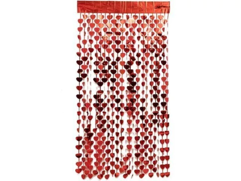 CORTINA METALIZADA DECORATIVA 1X2M CORACAO VERMELHO