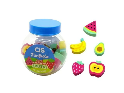 BORRACHA FANTASIA MINI FRUTAS POTE COM 20 UNID