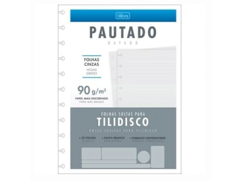 REFIL PARA CADERNO TILIDISCO UNIVERSITARIO CINZA PAUTA BRANCA 50FLS