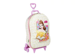 MALA MOCHILA INFANTIL 3D DISNEY PRINCESAS BELA ROSA RODINHA TRIPLA - comprar online