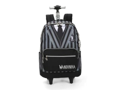 MOCHILA ESCOLAR DE CARRINHO WANDINHA GRAVATA PRETA