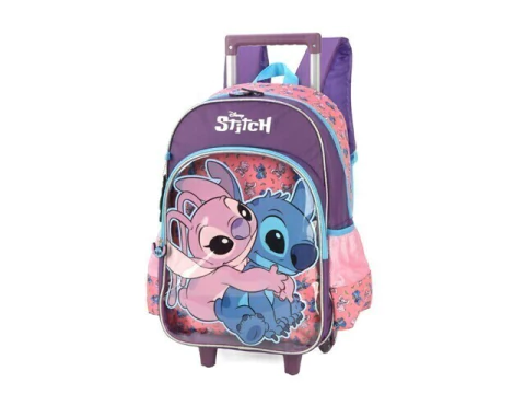 MOCHILA DE CARRINHO ESCOLAR INFANTIL STITCH ROXO