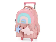 MOCHILA ESCOLAR DE CARRINHO NUVEM ROSA UP4YOU - comprar online