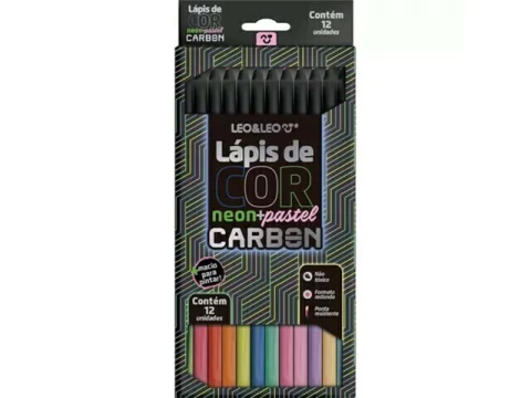 LAPIS DE COR COM 12 CORES CARBON NEON E PASTEL REDONDO