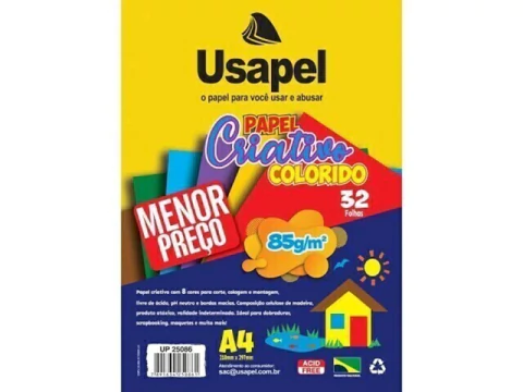 PAPEL CRIATIVO A4 USAPEL 8CORES 85G/M2 210X297MM 32FLS