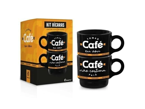 CANECA EMPILHADA DUPLA ONIX TOMAR CAFE EU VOU 230ML