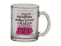 CANECA DE VIDRO FRASES MAE 320ML C/CHAVEIRO DE ALMOFADA SORTIDOS - comprar online