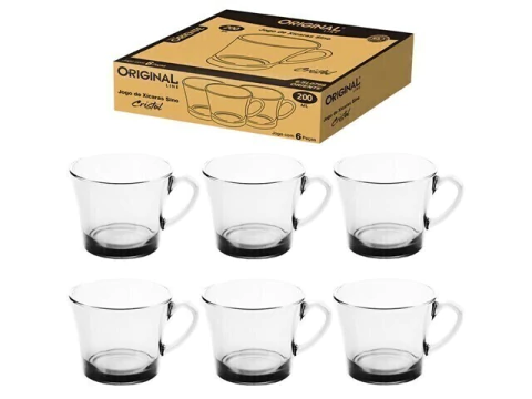 JOGO DE XICARA DE VIDRO P CHA SINO ORIENTE CRISTAL C 6 PCS 200ML
