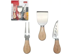 CONJUNTO INOX P QUEIJO E FRIOS C FACA+GARFO+ESPATULA CB MADEIRA NA CARTELA