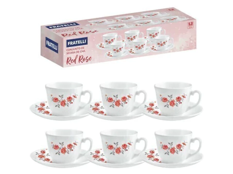 JOGO DE XICARA DE VIDRO C PIRES P CHA RED ROSE C 12 PCS 220ML