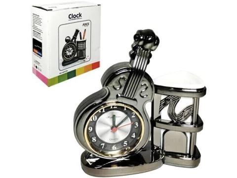 RELOGIO DE MESA DESPERTADOR RAQUETE DE TENIS VIOLINO C PORTA TRECO 15X14X5,5CM